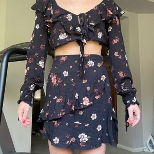 Black floral two piece set